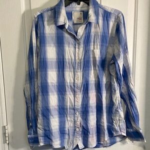 SO Women's Blue and White Plaid Button Down Shirt